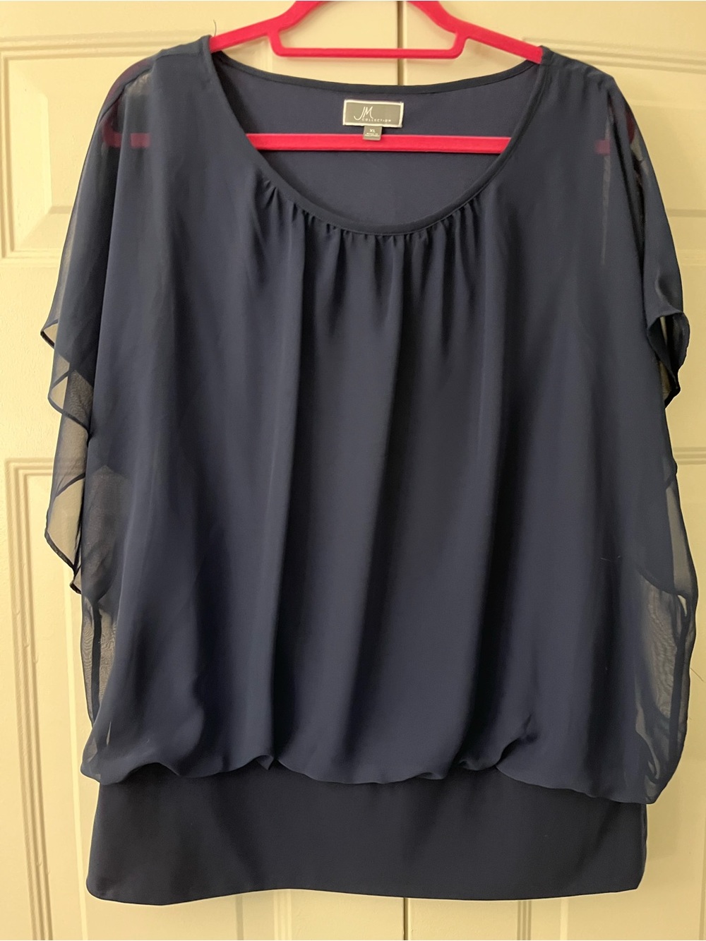 JM Collection Blouson Sheer overlay Top